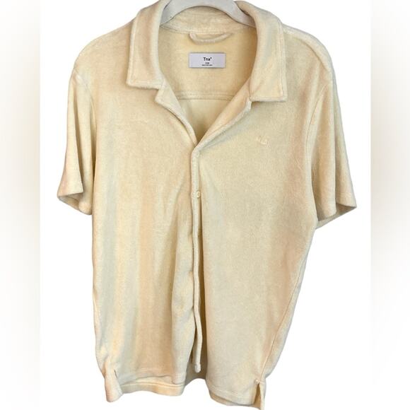 Aritzia Tna Yellow Short Sleeve Terry Button Down Shirt Size XXS - Picture 1 of 9